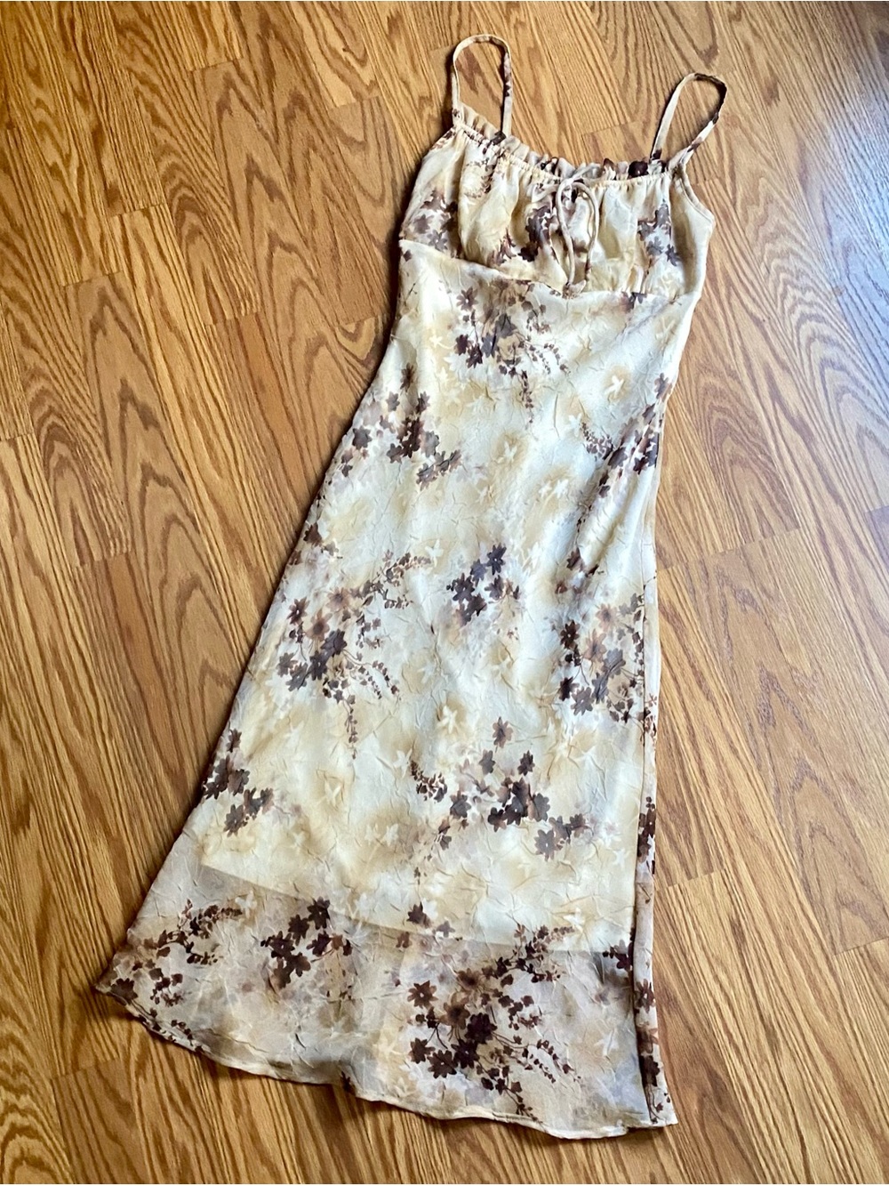 Y2K Charlotte Russe Floral Tie-Front Slip Dress in Beige and Brown - Picture 3 of 7